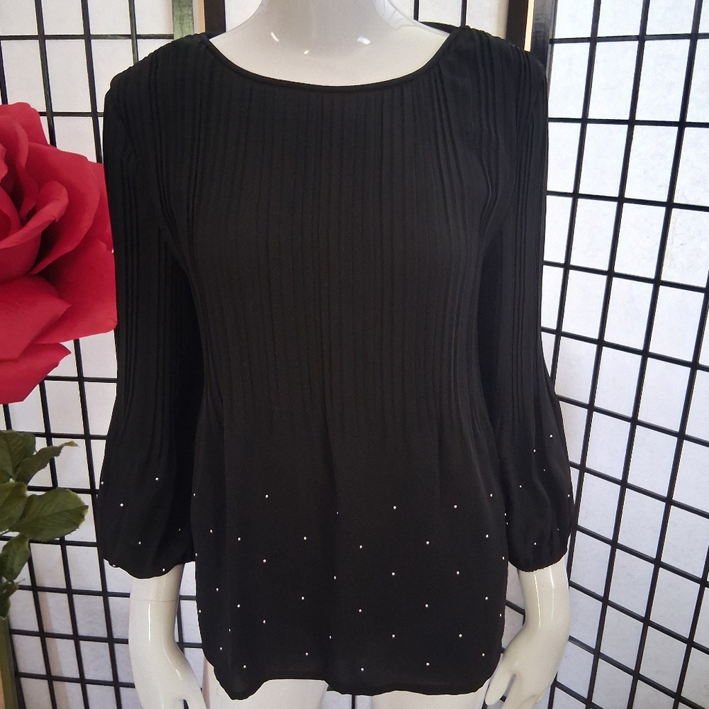 Maje pleated loose fitting blouse with studs.